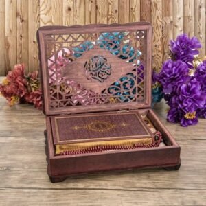 Lux Claret Red Wooden Islamic Gift Box _ Special Gift for Father _ Thermo Leather Quran _ Prayer Mat